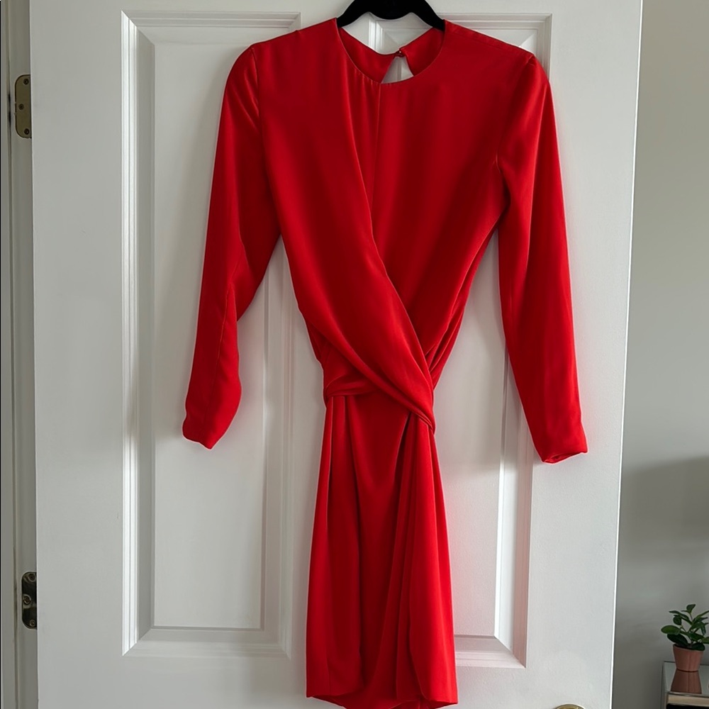 Fame and Partners Red Long Sleeve Wrap Dress